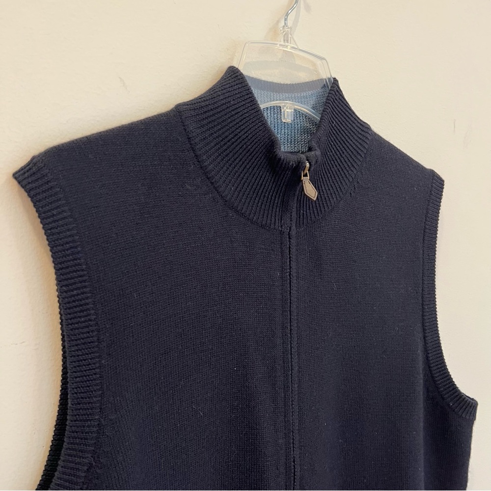 Brooks Brothers 346 Vest Mens Medium Blue Merino Wool Full Zip Quiet Luxury Prep